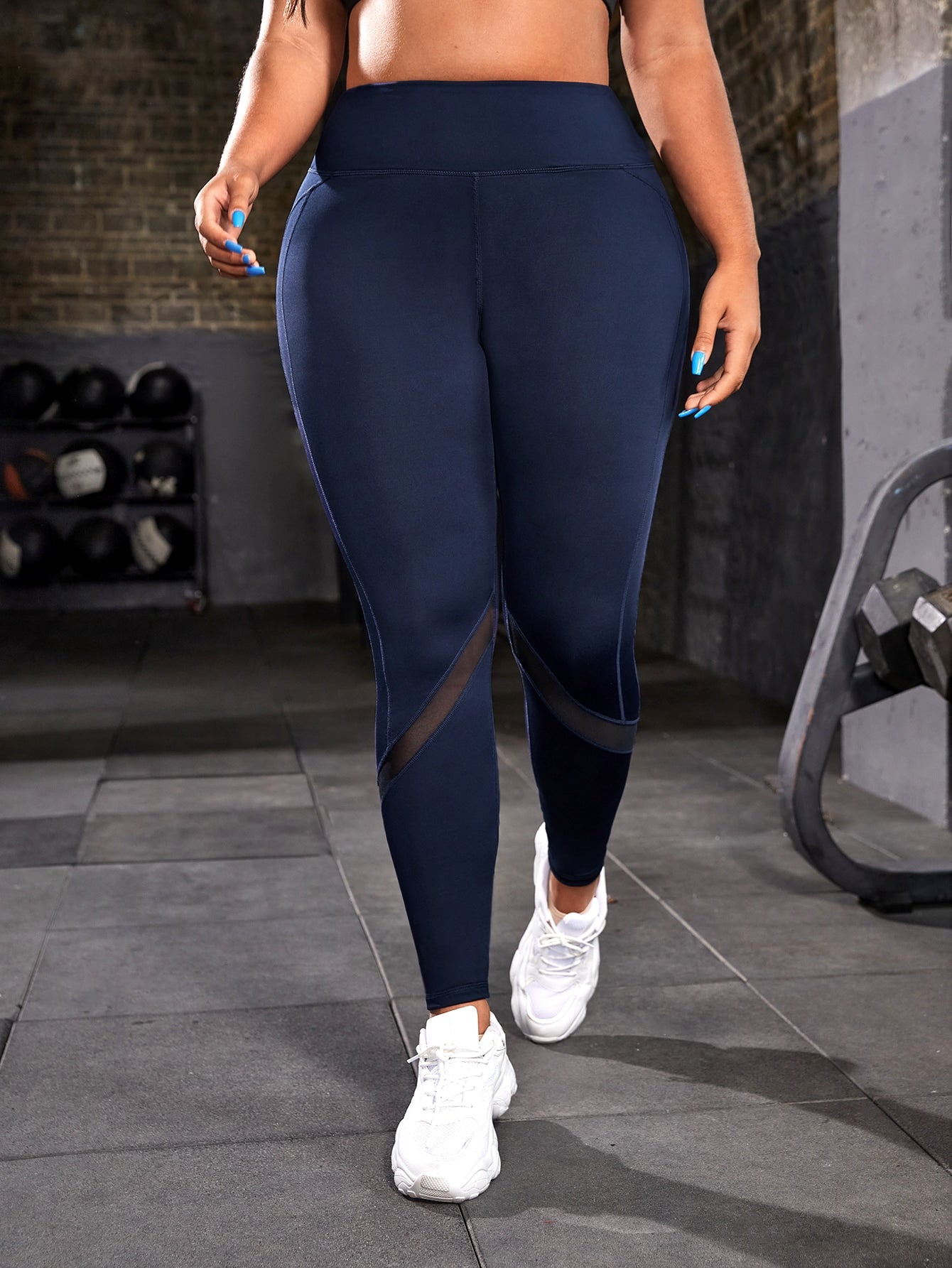 contrast mesh wideband waist sports leggings