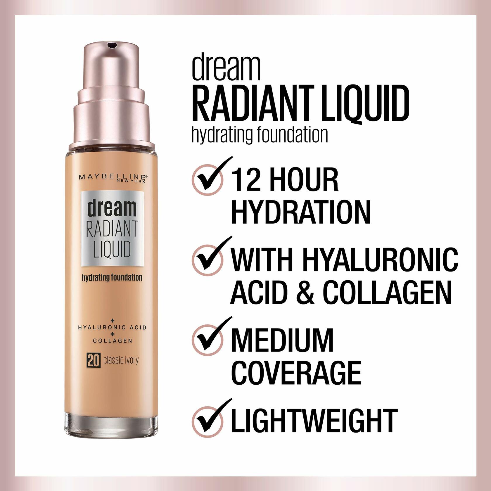 Maybelline Dream Radiant Liquid Medium Coverage Hydrating Makeup, Lightweight Liquid Foundation, Cocoa, 12 Count