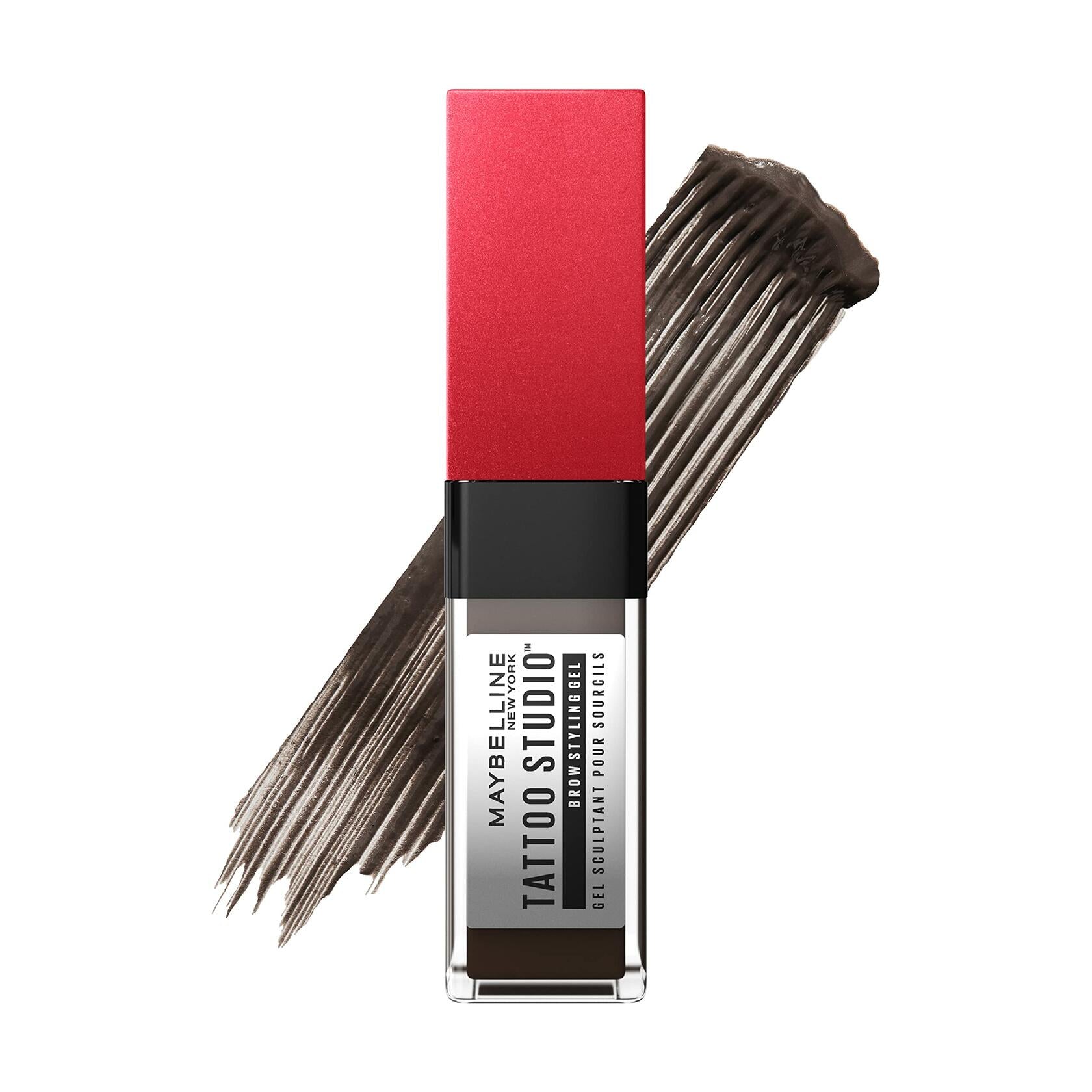 Maybelline Tattoo Studio Brow Styling Gel, Waterproof Eyebrow Make Up, Brow Tint for Up to 36HR Wear, Black Brown, 12 Count