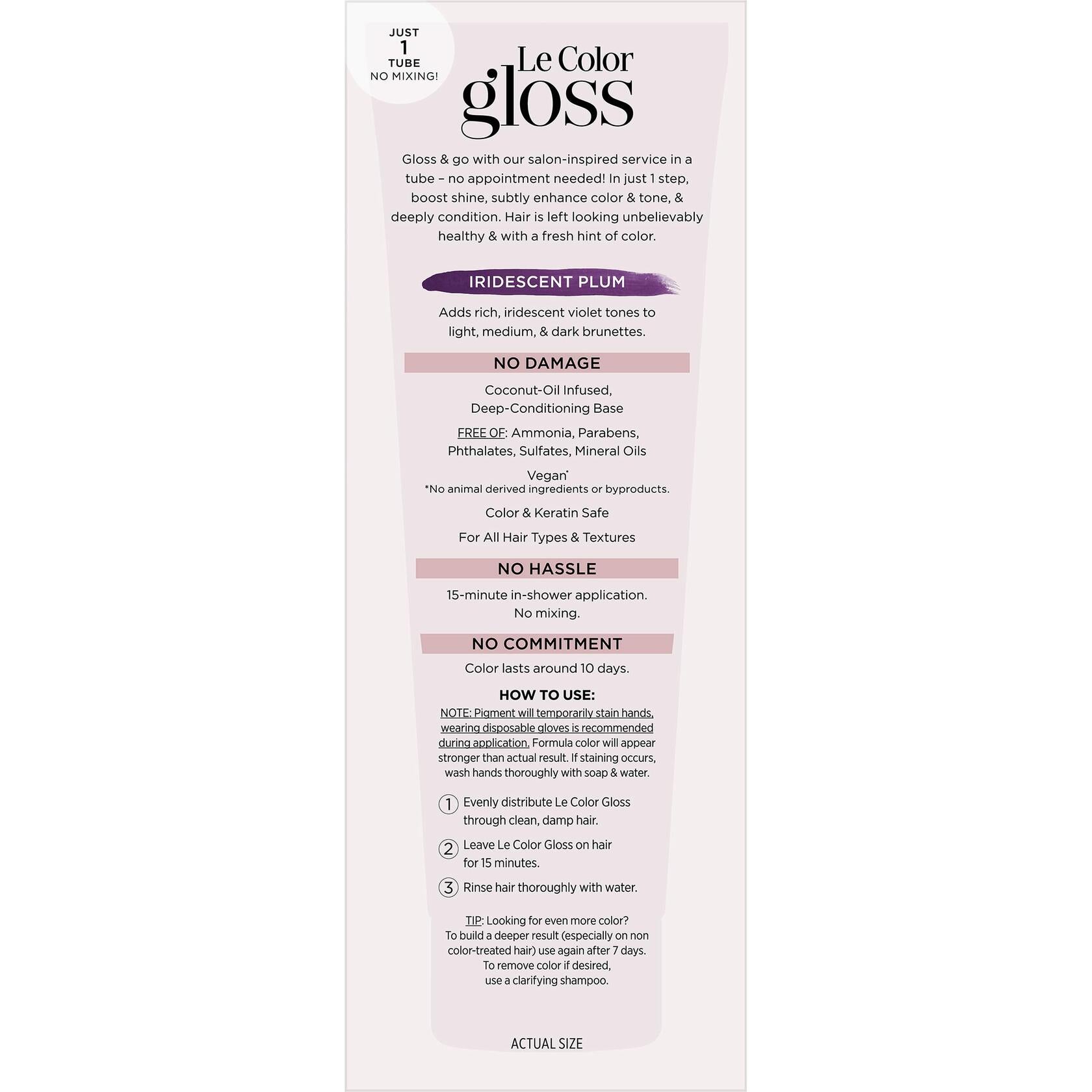 L’Oréal Paris Le Color Gloss One Step In-Shower Toning Hair Gloss, Iridescent Plum Purple, 4 Ounce, 12 count