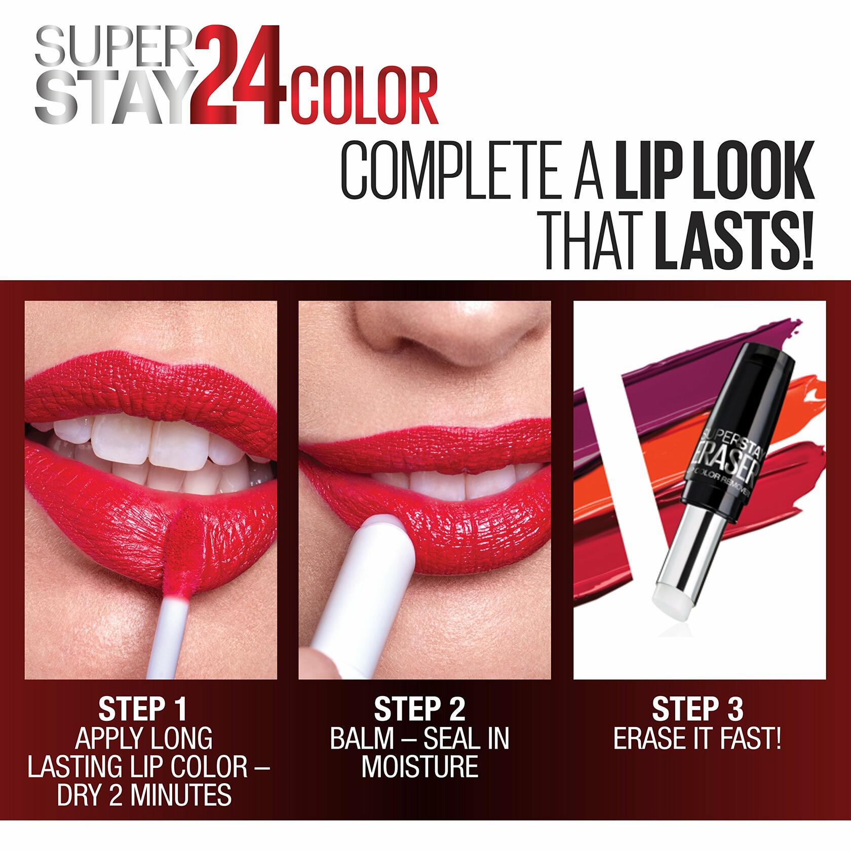 Maybelline New York SuperStay 24 2-Step Liquid Lipstick Makeup, Steady Red-Y, 1 kit, 12 count