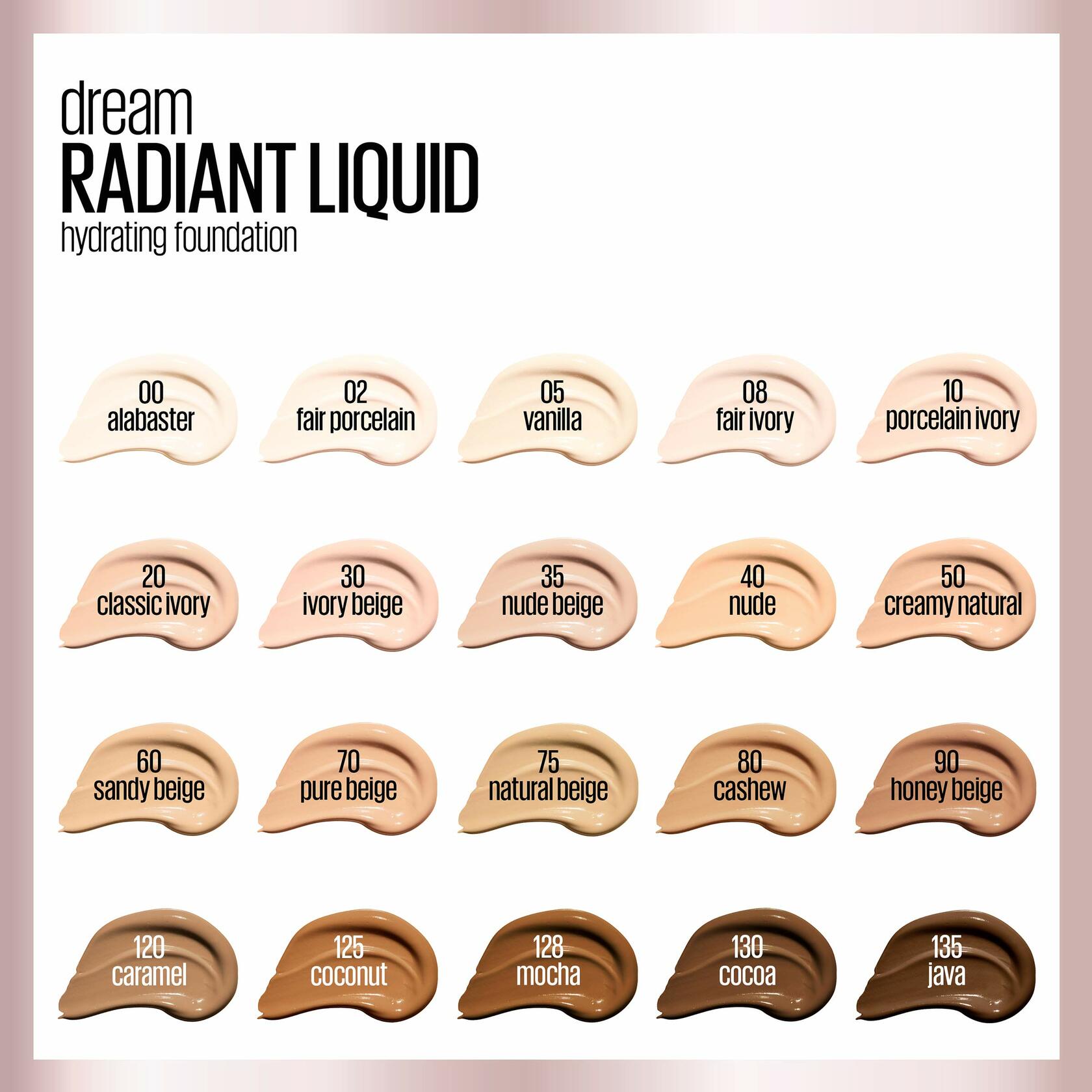 Maybelline Dream Radiant Liquid Medium Coverage Hydrating Makeup, Lightweight Liquid Foundation, Cocoa, 12 Count