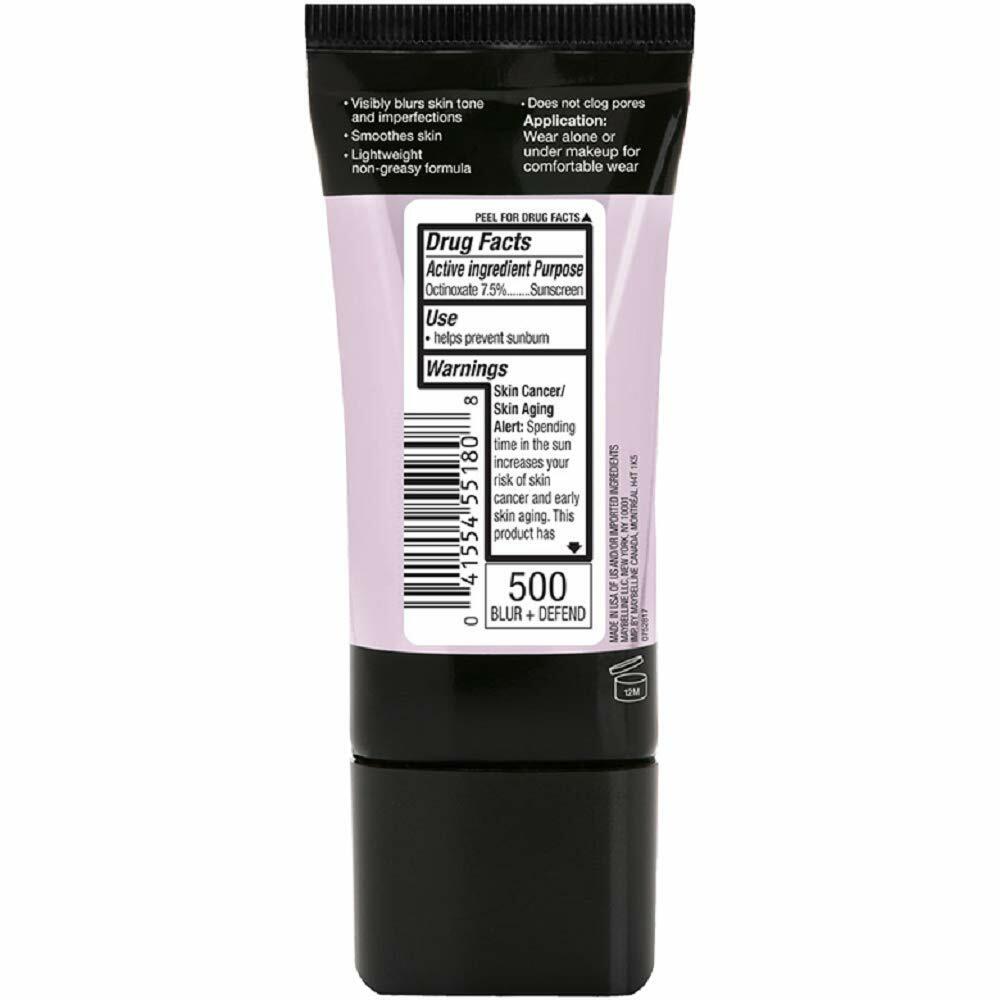 Maybelline New York Facestudio Master Prime Primer Makeup, Blur+ Defend, 1 fl. oz, 12 count