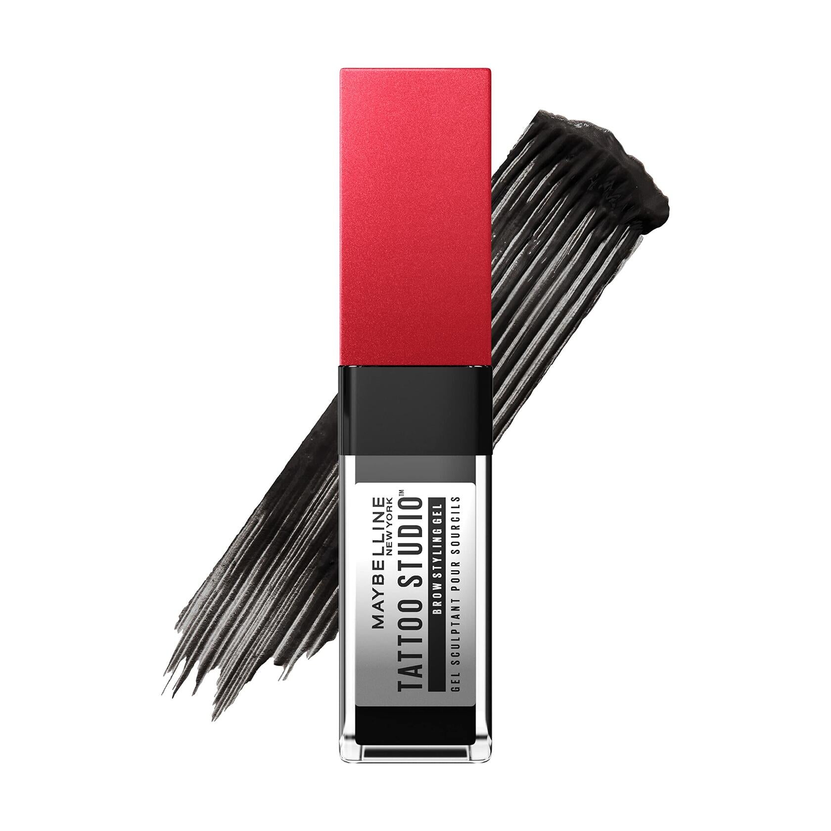 Maybelline Tattoo Studio Brow Styling Gel, Waterproof Eyebrow Make Up, Brow Tint for Up to 36HR Wear, Black, 12 Count