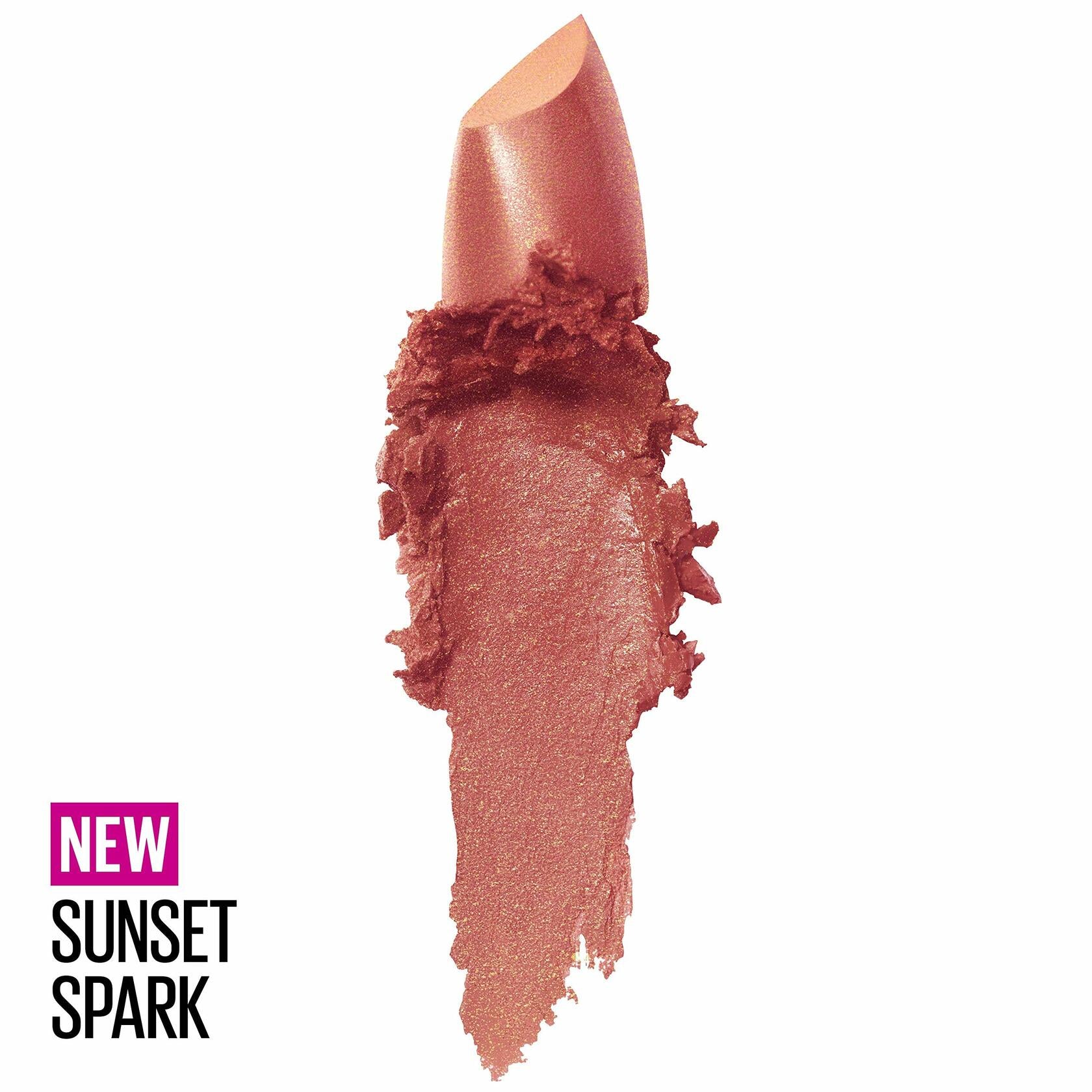 Maybelline New York Color Sensational Lipstick, Lip Makeup, Cream Finish, Hydrating Lipstick, Nude, Pink, Red, Plum Lip Color, Sunset Spark, 0.15 oz; 12 count