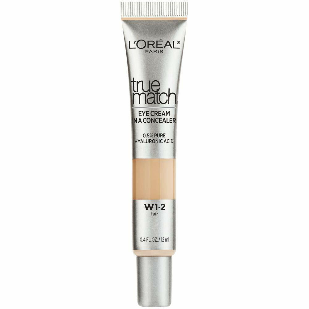 L’Oréal Paris Cosmetics True Match Eye Cream in a Concealer, 0.5% hyaluronic acid, Fair W1-2, 0.4 fl. oz., 12 count