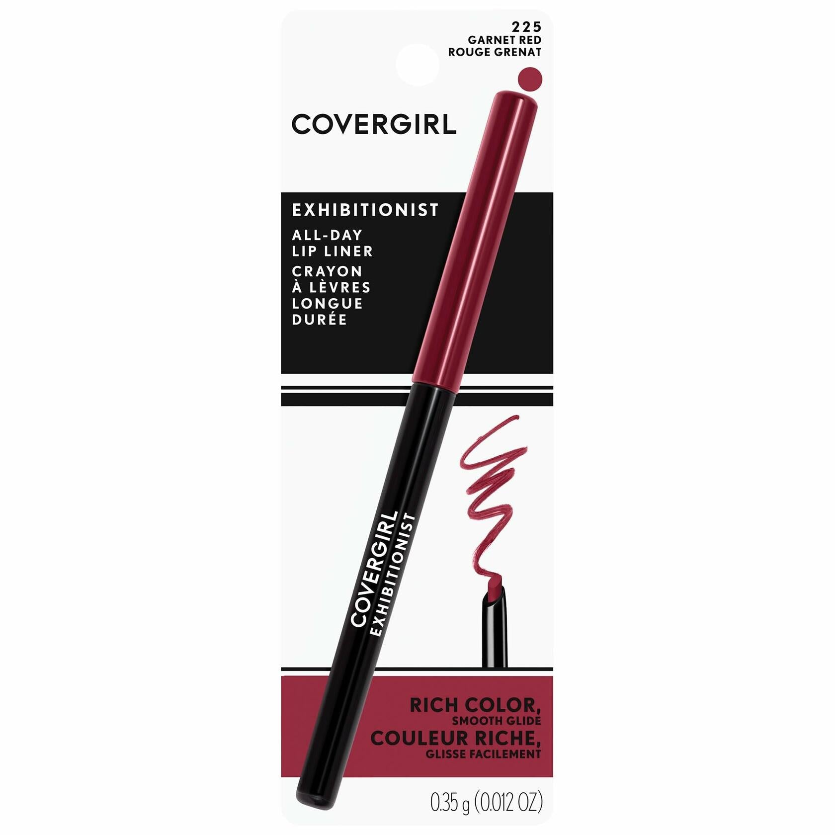 COVERGIRL - Exhibitionist All-Day Lip Liner, Retractable Tip, Easy application, Smudge, Transfer, Mask - Proof, 100% Cruelty-Free, plum partner, 12 count