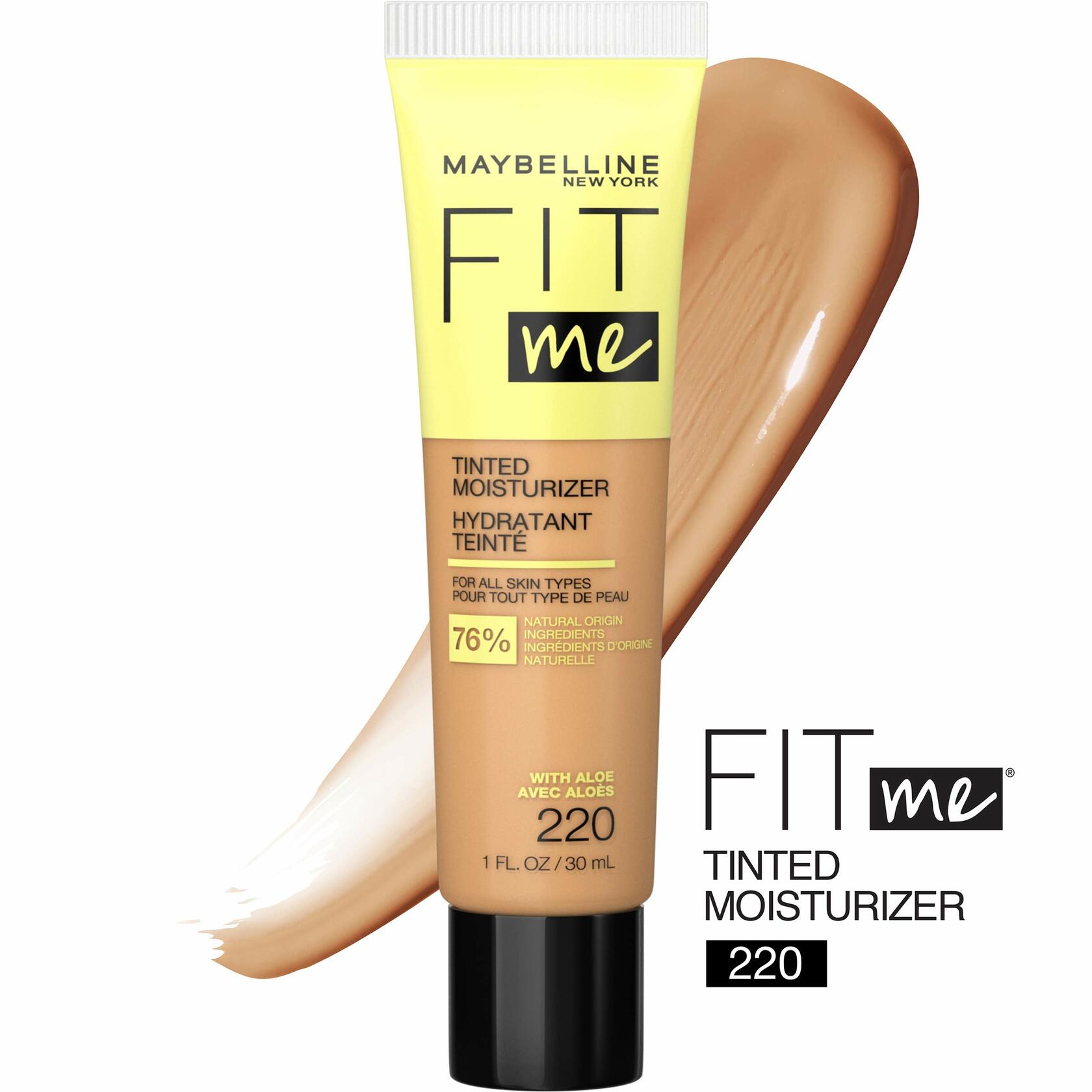 Maybelline Fit Me Tinted Moisturizer, Natural Coverage, Face Makeup, 220, 12 Count