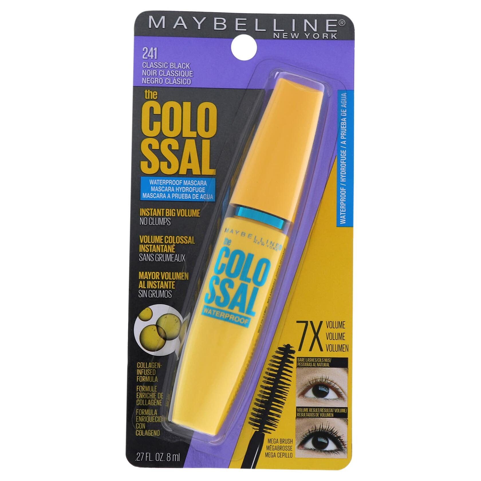 Maybelline Volum' Express The Colossal Waterproof Mascara, Volumizing, Classic Black, 12 Count