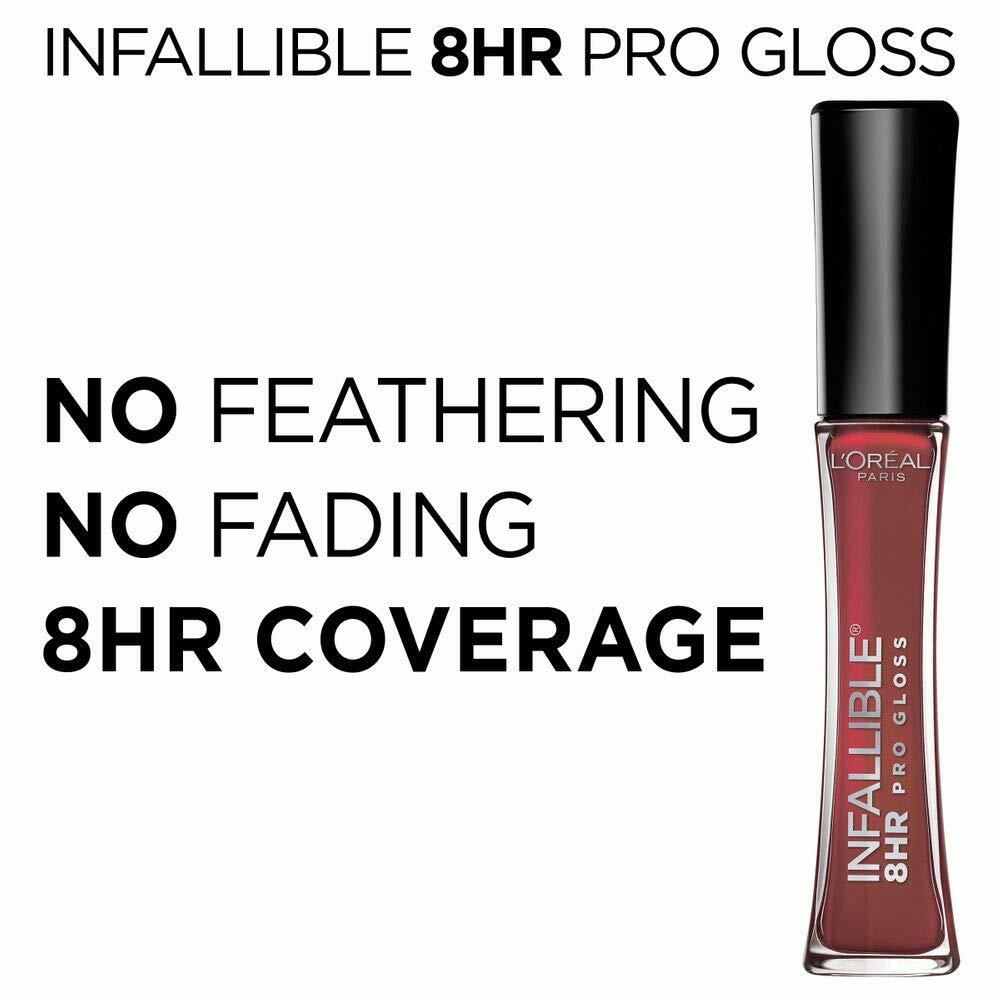 L’Oreal Paris Makeup Infallible 8 Hour Hydrating Lip Gloss, Fiery, 0.21 Fl Oz, 12 count
