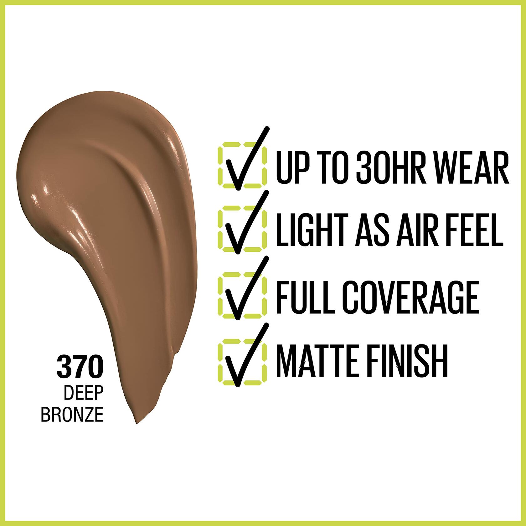 Maybelline Super Stay Full Coverage Liquid Foundation Active Wear Makeup, Deep Bronze, 12 Count