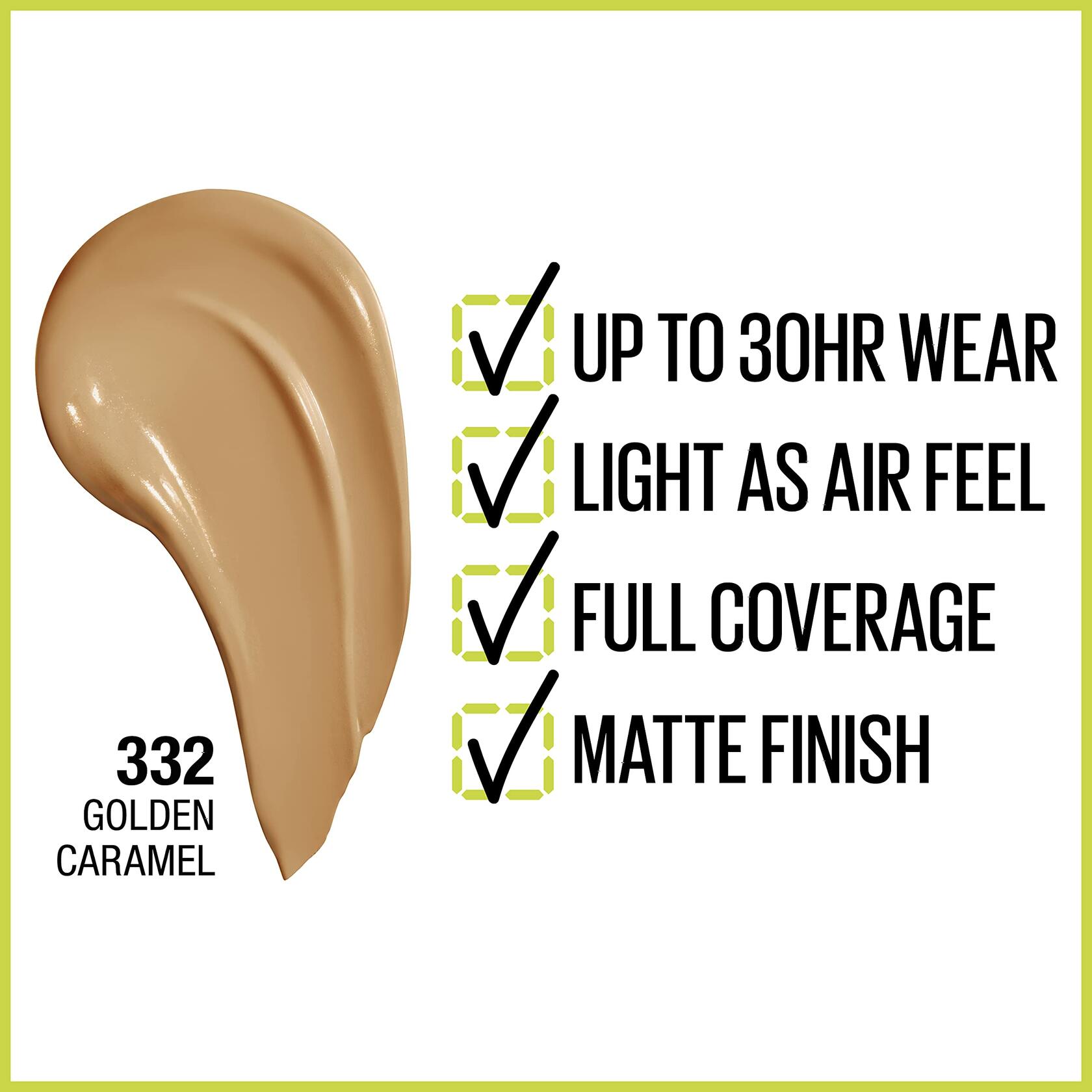 Maybelline Super Stay Full Coverage Liquid Foundation Active Wear Makeup, Golden Caramel, 12 Count