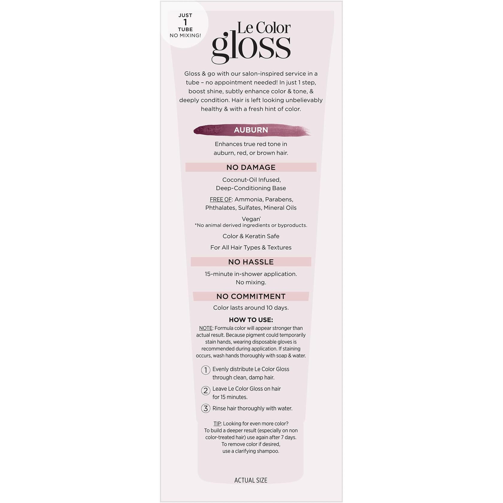 L’Oréal Paris Le Color One Step Toning Hair Gloss, Auburn, 4 Ounce, 12 count