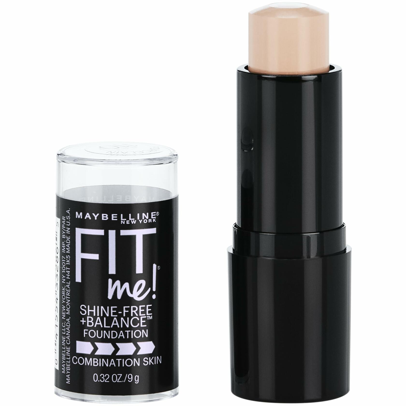 Maybelline Fit Me Shine-Free + Balance Foundation Stick, Multi-Use Face Makeup and Contour Stick For Natural, Matte Coverage, Porcelain, 12 Count