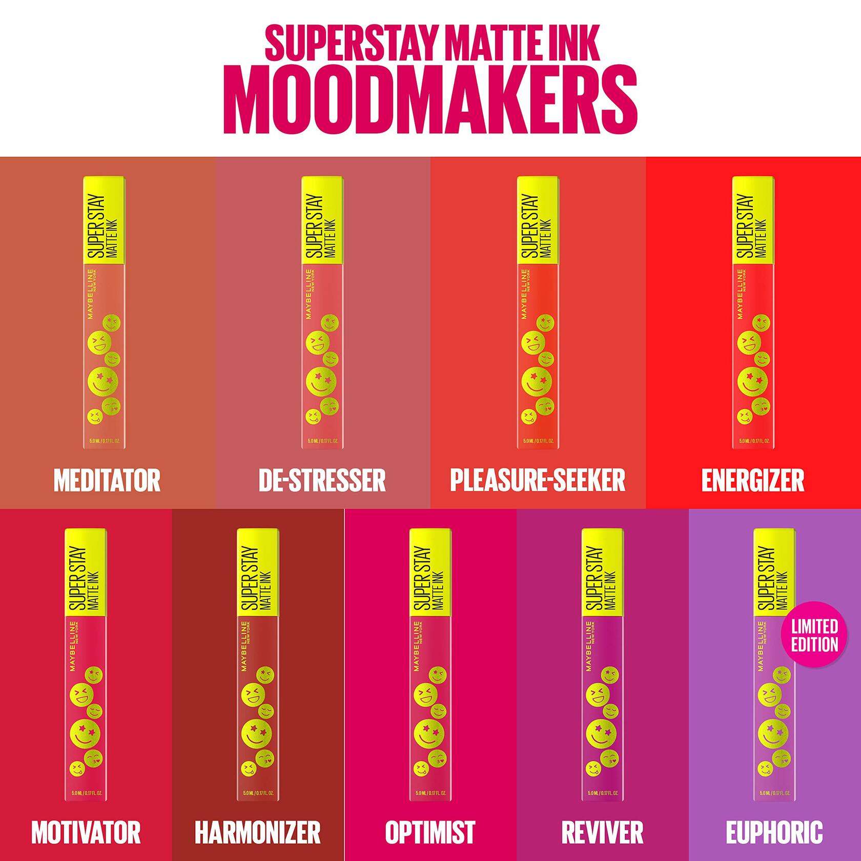 Maybelline Super Stay Matte Ink Liquid Lip Color, Moodmakers Lipstick Collection, Euphoric, 12 Count