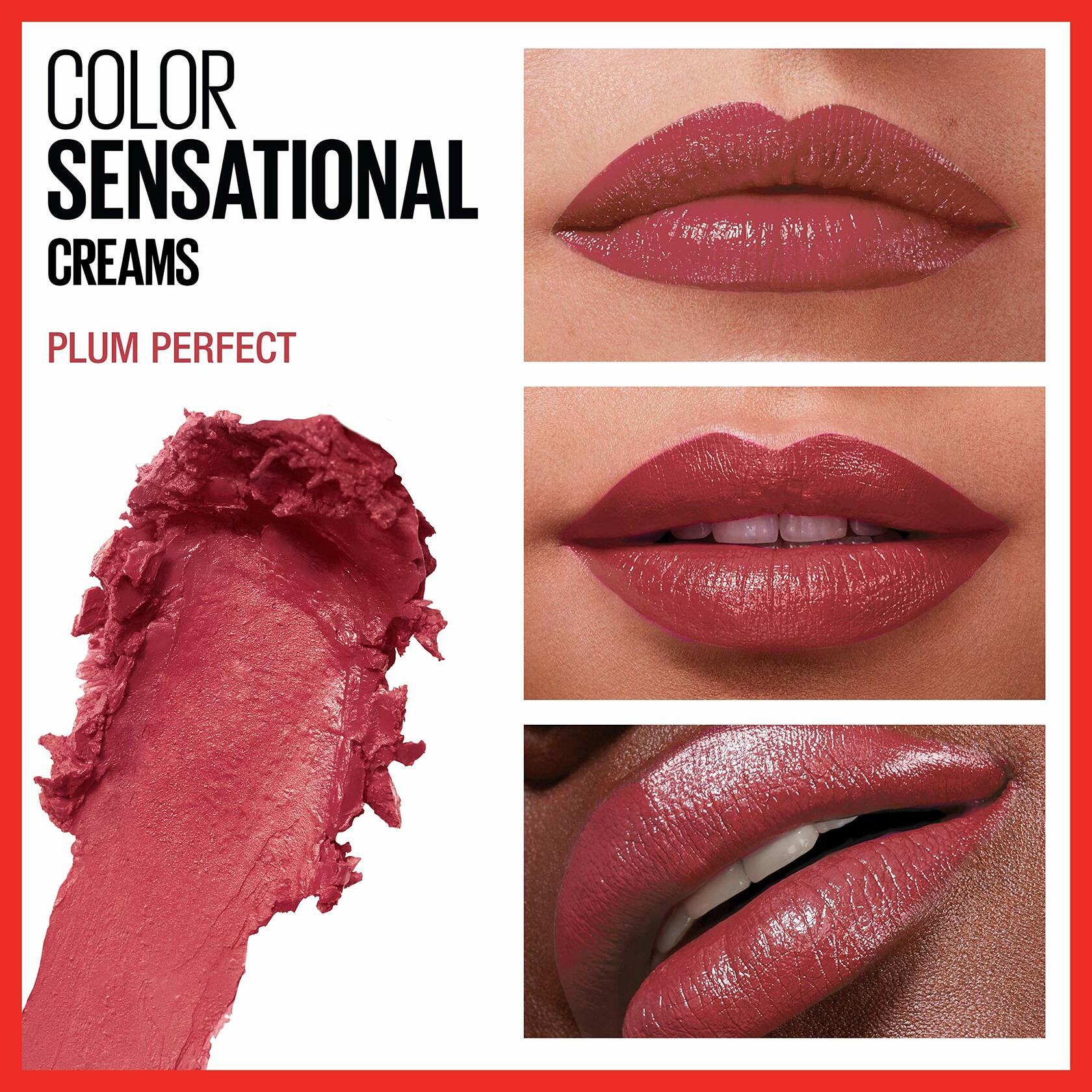 Maybelline Color Sensational Lipstick, Lip Makeup with a Cream Hydrating Lipstick Finish, Plum Perfect, 12 Count
