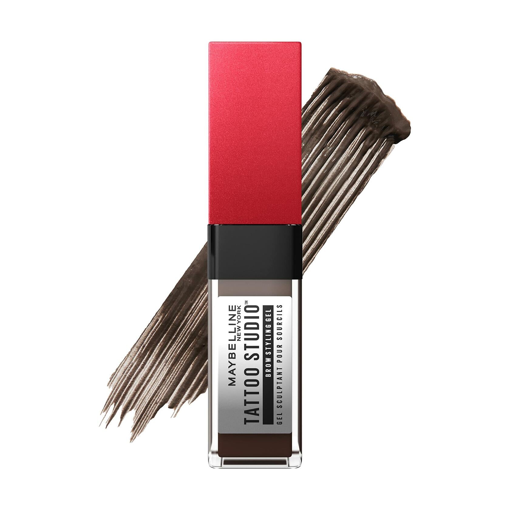 Maybelline Tattoo Studio Brow Styling Gel, Waterproof Eyebrow Make Up, Brow Tint for Up to 36HR Wear, Deep Brown, 12 Count