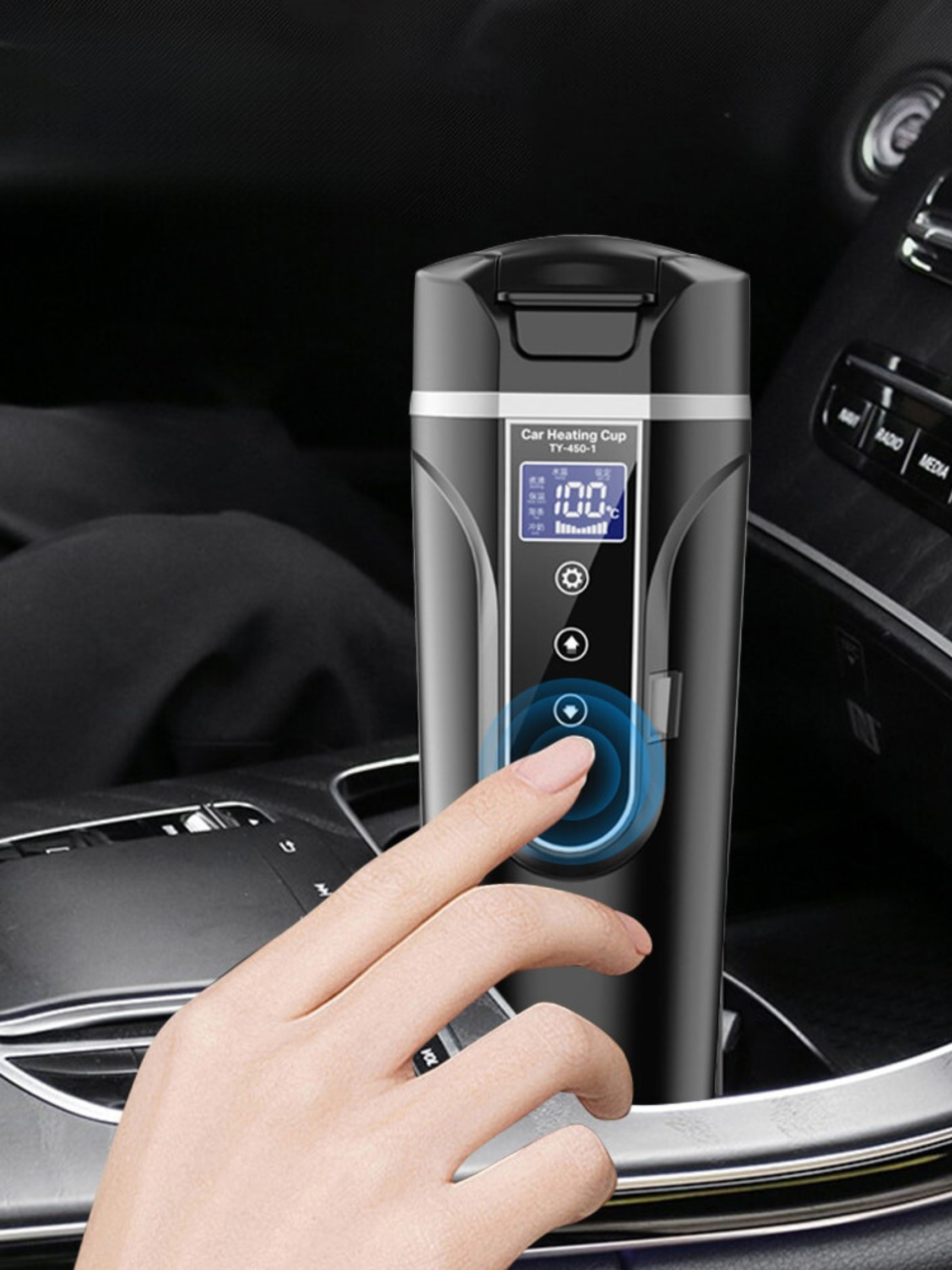 12V 24V car heating cup electric kettle Stainless Steel Smart Temperature Control Travel Coffee Mug Warmer with LCD Display