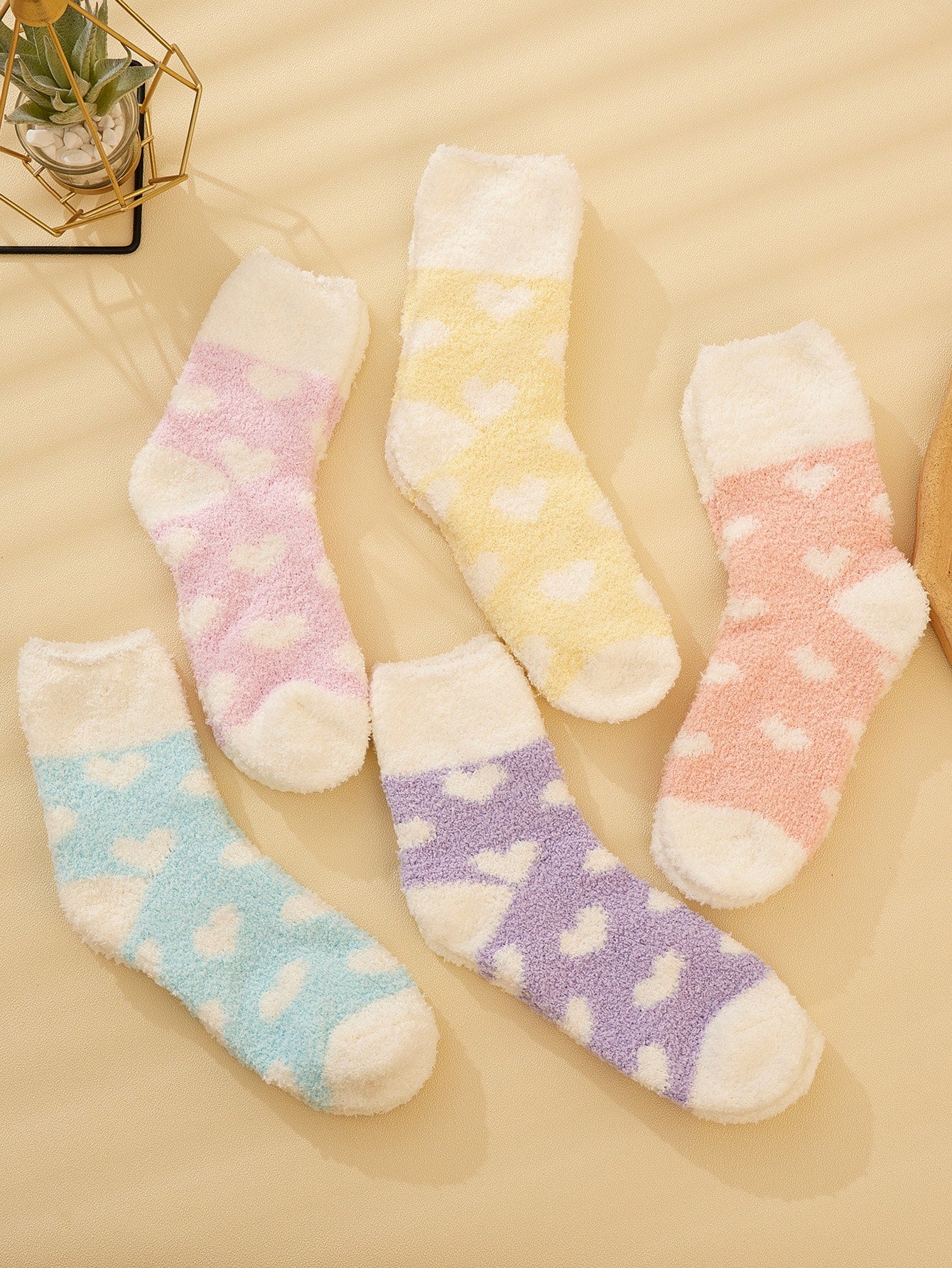 5pairs Heart Pattern Crew Socks