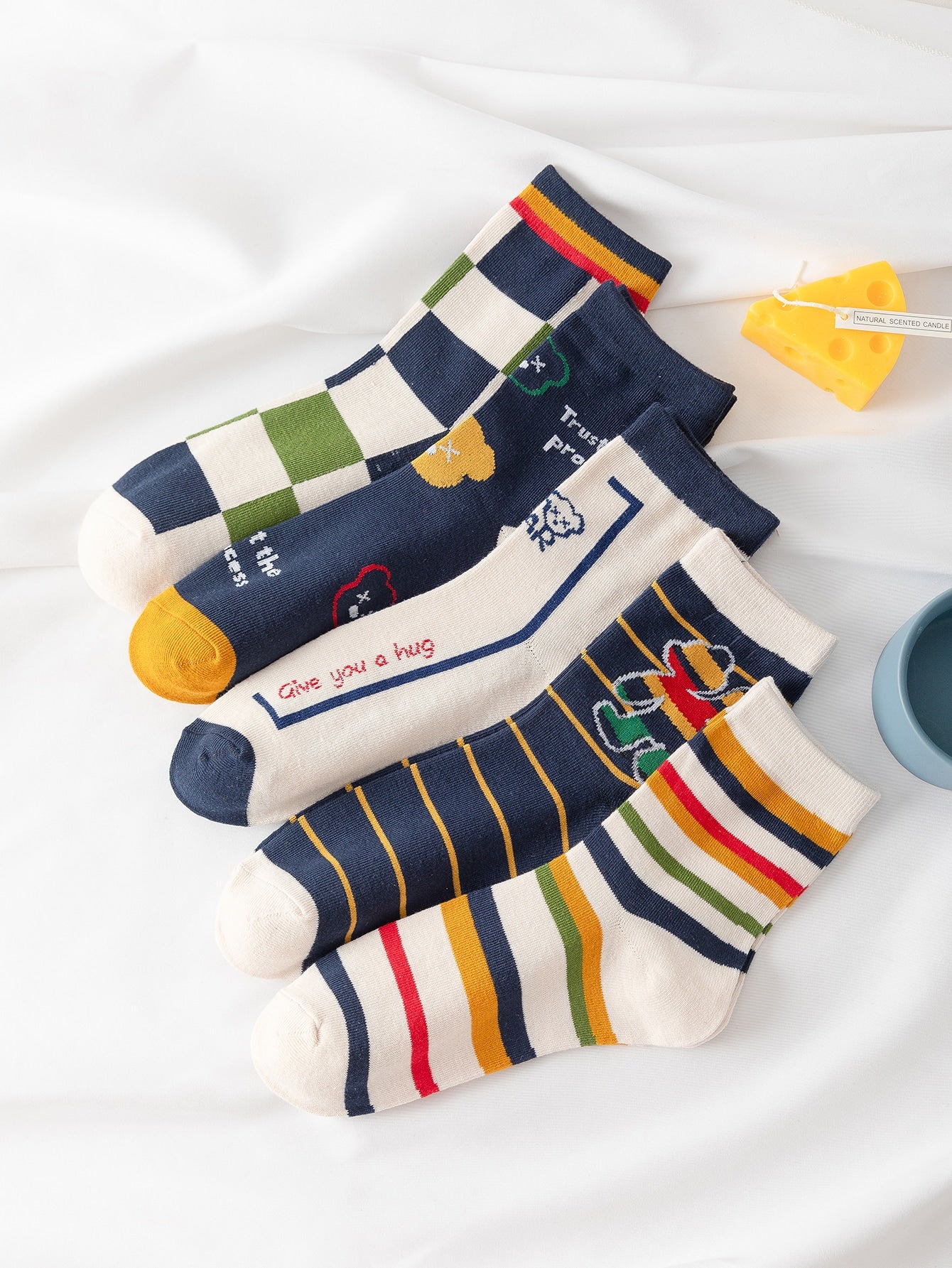 5pairs Striped & Slogan Graphic Crew Socks