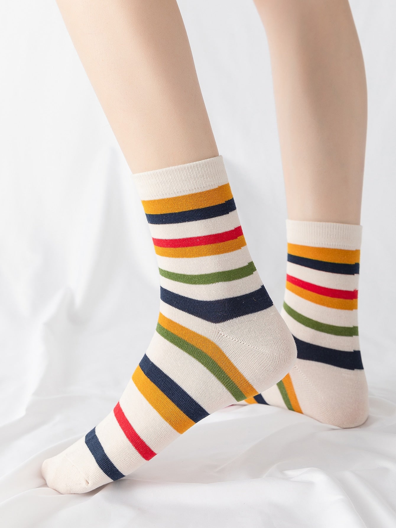 5pairs Striped & Slogan Graphic Crew Socks