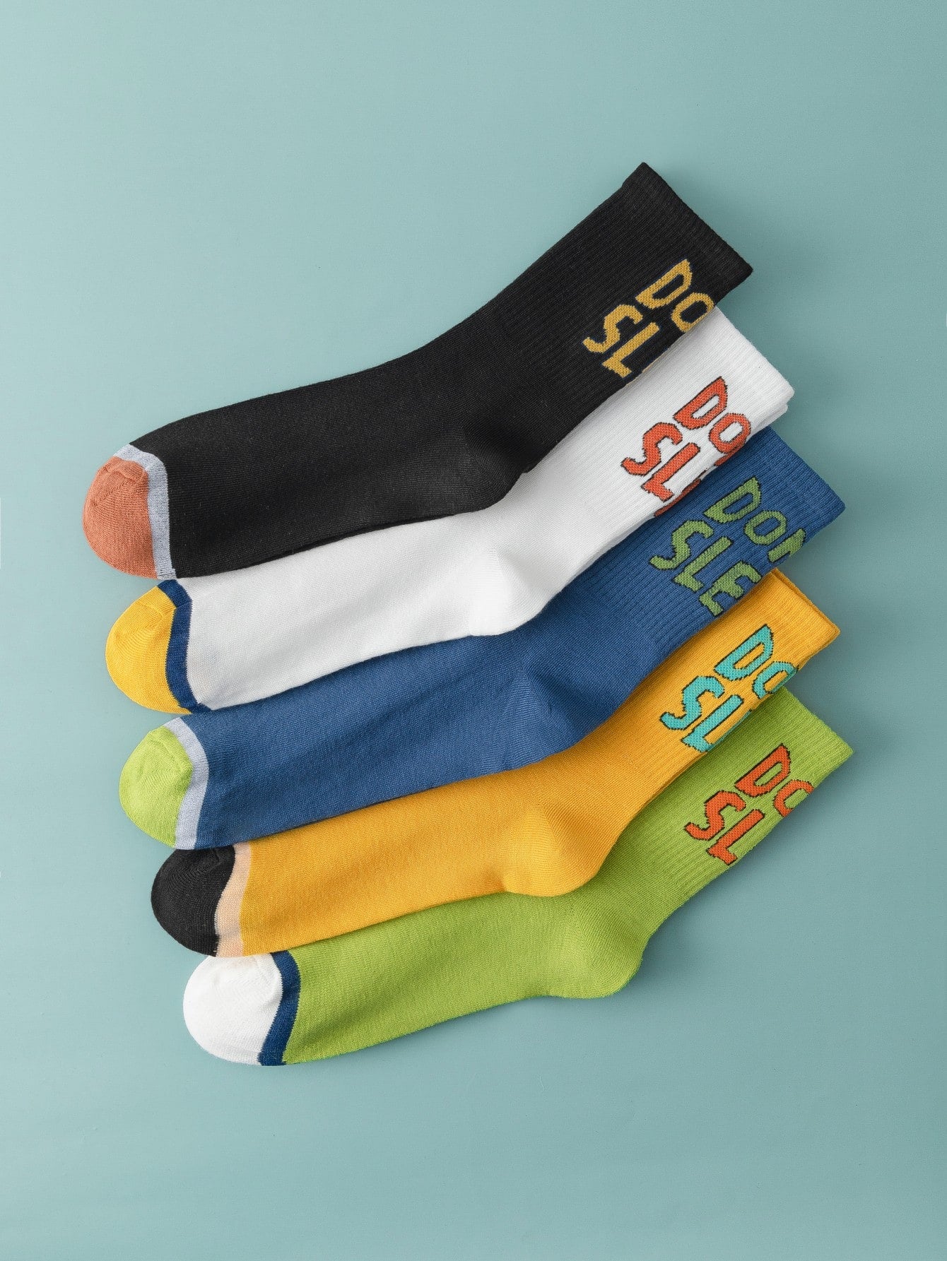 5pairs Men Slogan Graphic Crew Socks