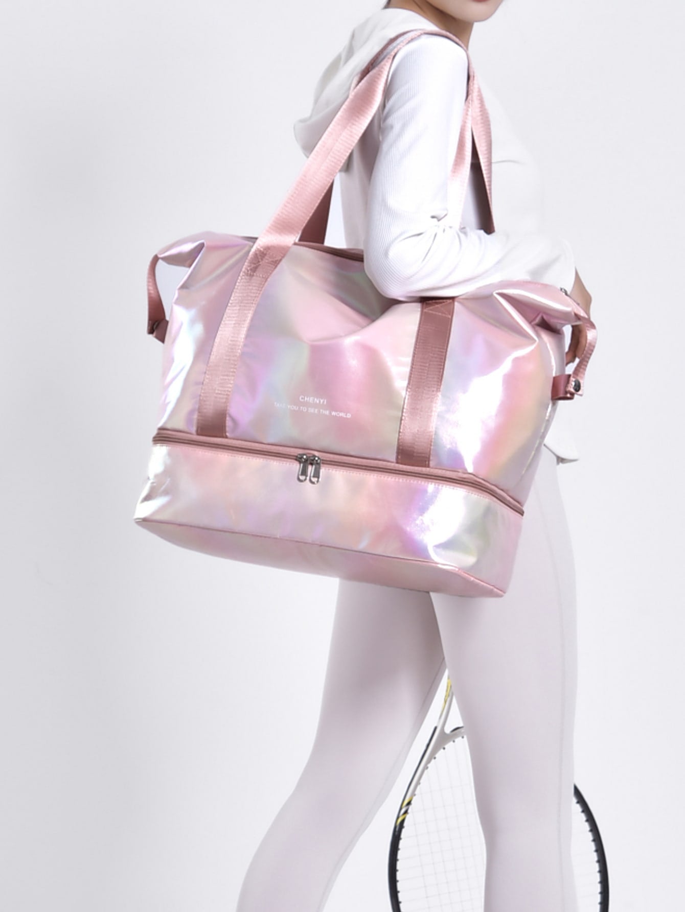 Letter Pattern Duffel Bag Holographic Travel Bag