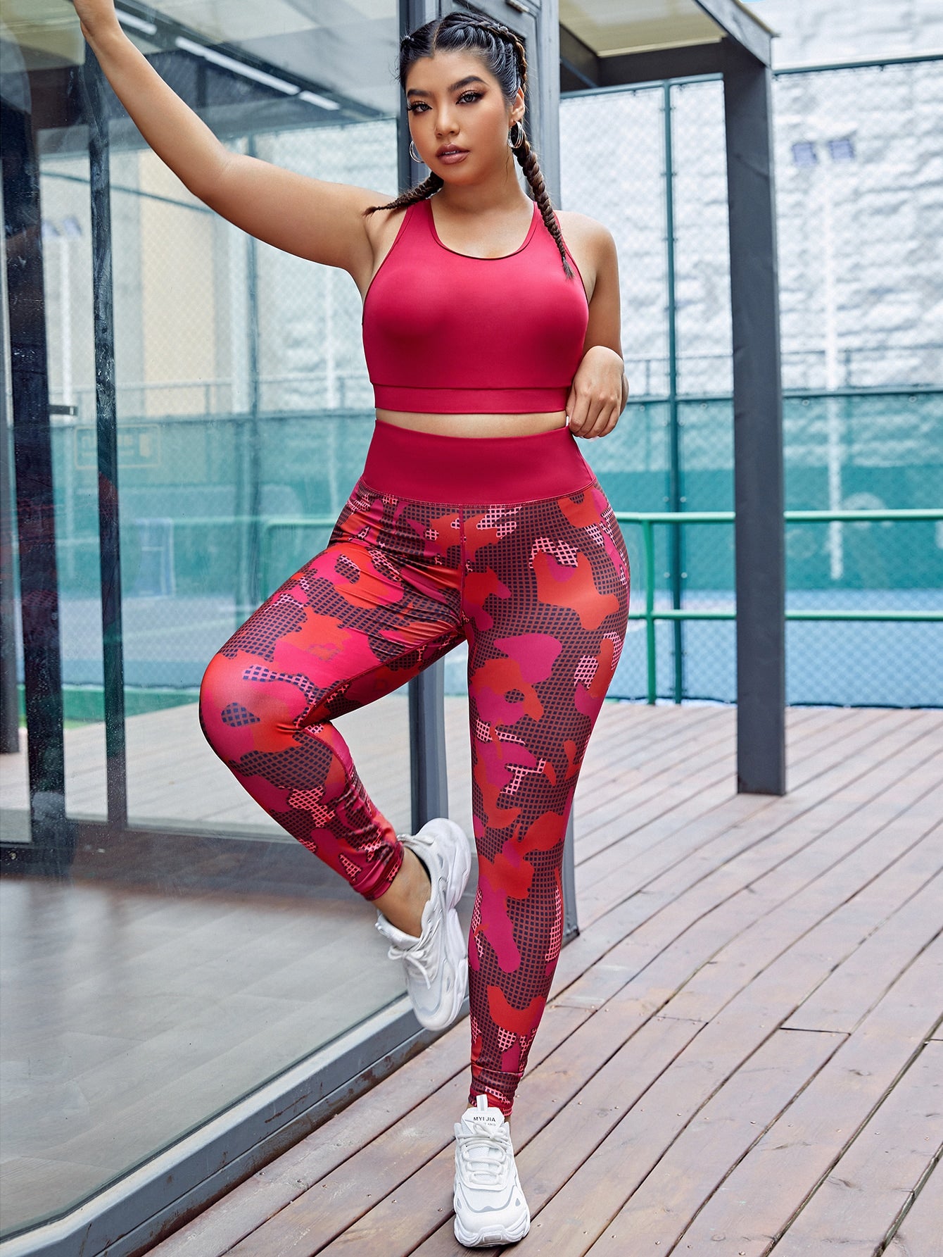 Plaid & Graphic Print Wide Waistband Sports Set