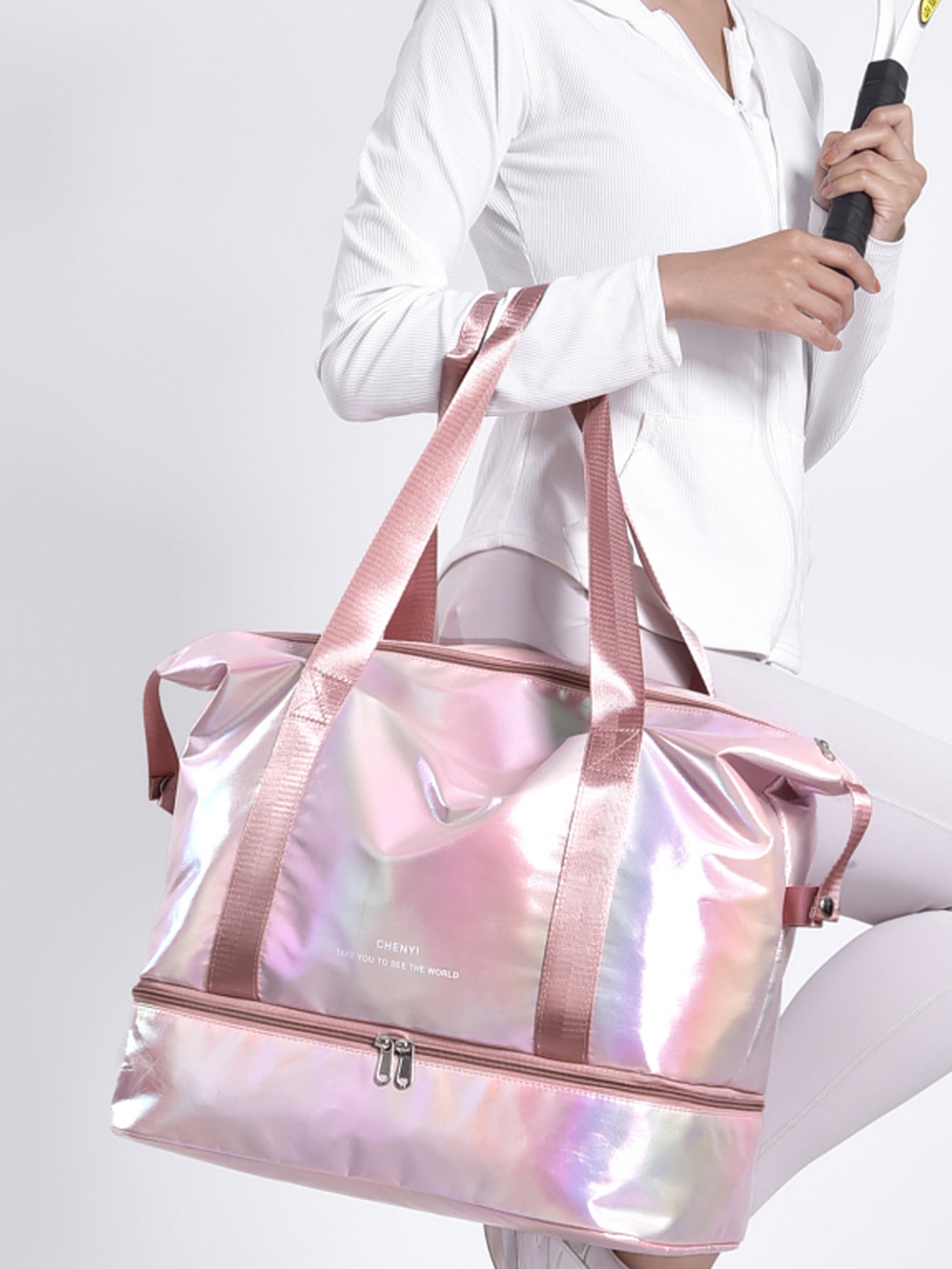 Letter Pattern Duffel Bag Holographic Travel Bag