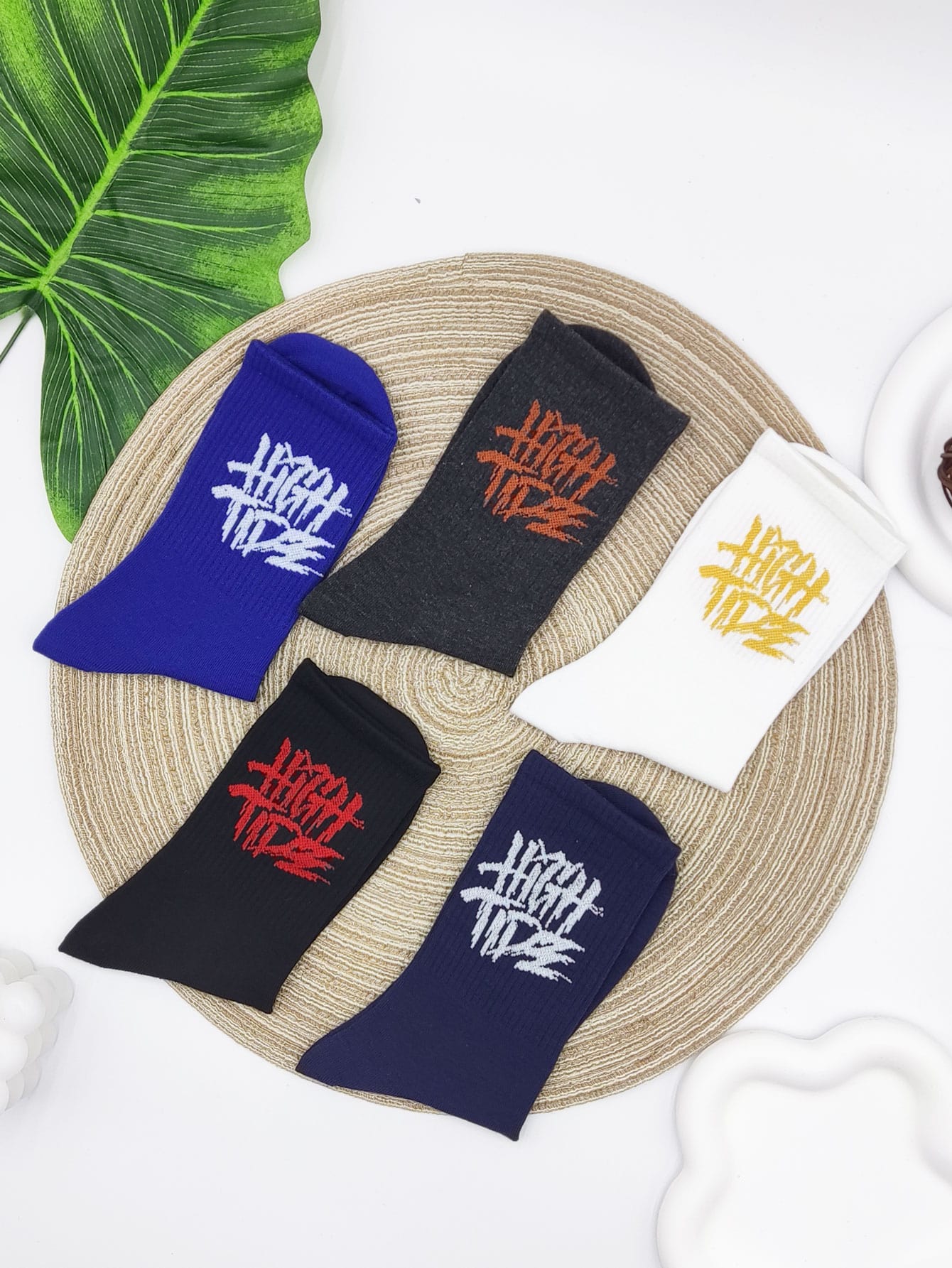 5pcs Men Letter Graphic Casual Crew Socks