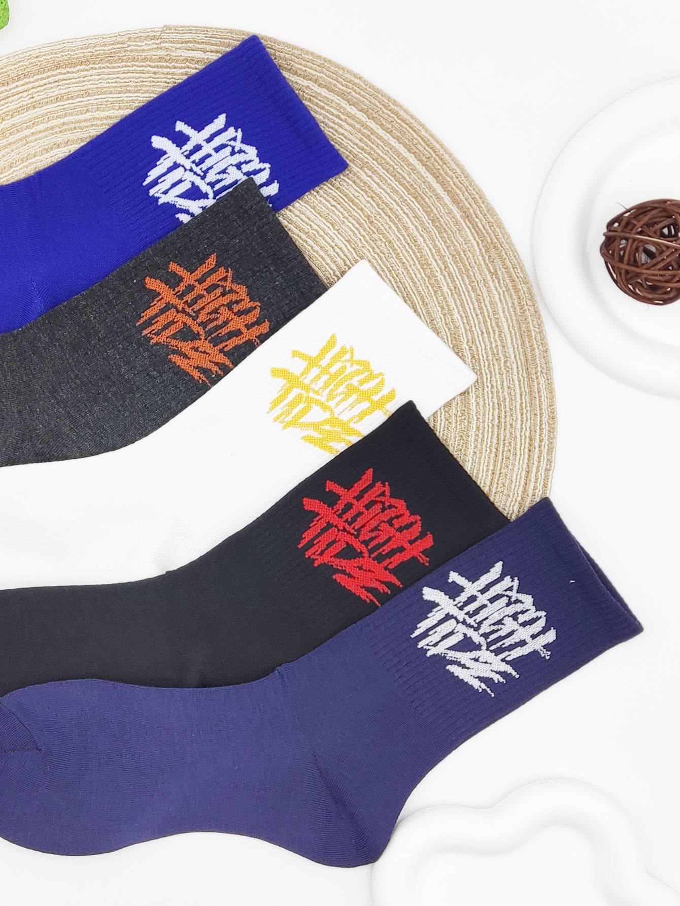 5pcs Men Letter Graphic Casual Crew Socks